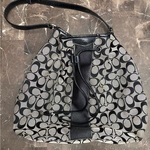 COACH SIGNATURE 'CARRY ALL' STRIPE SATCHEL
BLACK GRAY